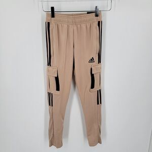 Adidas Pants Boys XS 7-8 Youth Football Soccer Cargo Tapered Leg Beige Black NEW